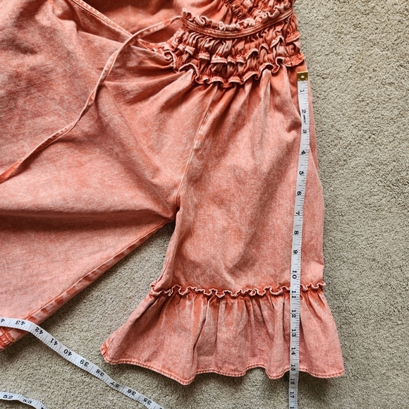 Free People Peach Flutter Sleeve Blouse with Smocked Ruffles Boho Bohemian Baggy - Picture 8 of 12